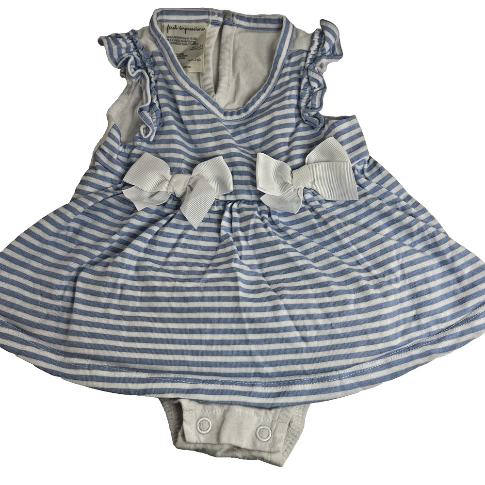 First Impressions Baby Dress Bodysuit 0-3M Blue Stripe Bow Outfit